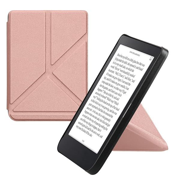 KWMobile Origami Case for Kobo Clara 2E & Tolino Shine 4 - Slim Rose Gold PU Leather Cover with Stand