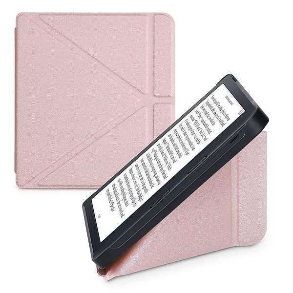 KWMobile Origami Case for Kobo Libra 2 - Slim Rose Gold PU Leather Cover with Stand