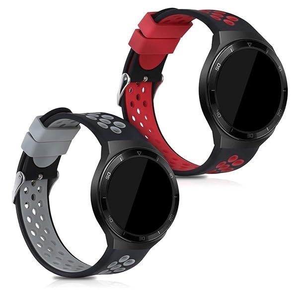 KWMobile Replacement Straps for Huawei Watch GT 2e - 2x Silicone Bands in Black/Red/Grey