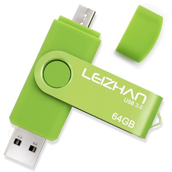Leizhan 64GB OTG USB Flash Drive for Samsung Galaxy S7/S6/S5/S4/Note - High Speed Micro-USB 3.0, Green