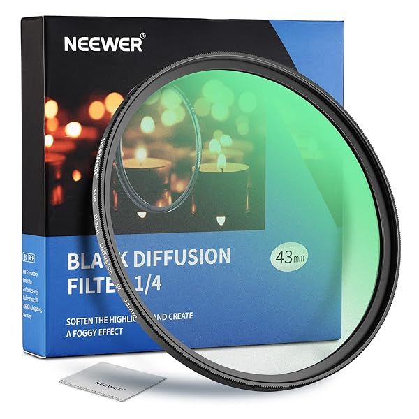 NEEWER 43mm Black Diffusion 1/4 Filter for Cinematic Effects Ultra Slim Water Repellent HD Optical Glass for Video Vlog Portrait Photography