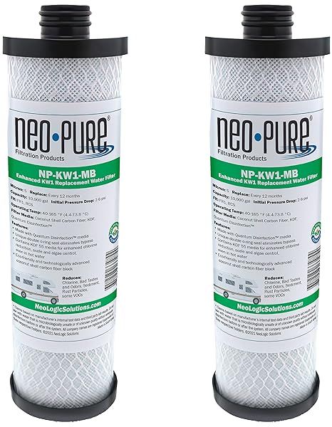 Neo-Pure NP-KW1-MB Compatible Replacement Water Filter for WaterPur KW1 RV with Quantum Purification KDF 55 and Coconut Shell Carbon Fiber 2-Pack