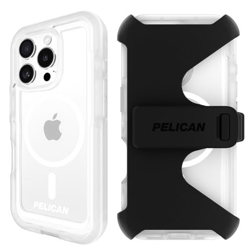 Pelican Voyager iPhone 16 Pro Case: Rugged, MagSafe-Compatible, 18ft Drop Protection & Belt Clip Holster - Clear Heavy Duty Cover
