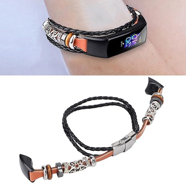 Plplaaoo Braided Leather Watch Strap - Retro Sports Band for Honor 5 & 4 | Stylish Replacement with Metal Beads