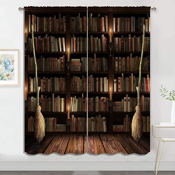 PYMATYTN Blackout Curtains for Boys and Girls Bedroom Vintage Library Art Thermal Insulated Drapes 42x63 Inch