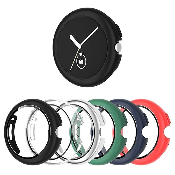 Shenou Case for Google Pixel Watch 2: 6-Pack Shockproof Bumper & Tempered Glass Protector