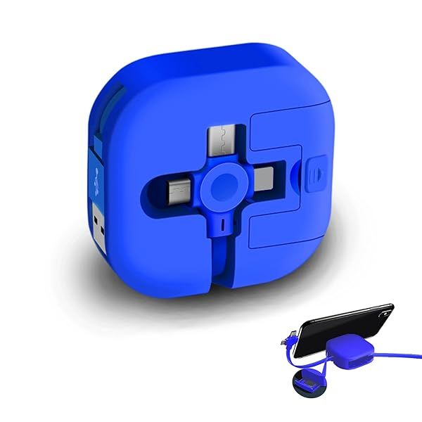 Single Pull 3 in 1 Retractable Charging Cable 3.28FT Fast Data Transmission Phone Holder for IP Type-C Micro-USB Compatible Devices Blue