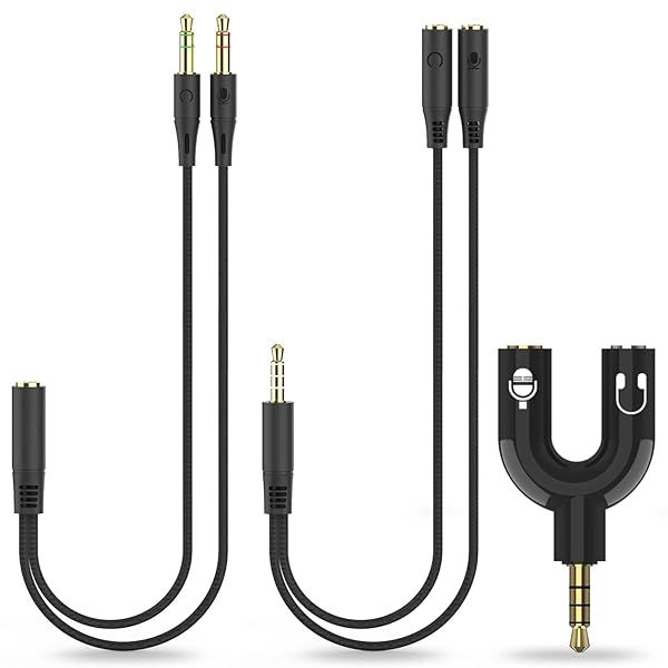 Sovunis 3-in-1 Headphone Splitter Adapter: 3.5mm Male to 2 Female & 3.5mm Female to 2 Male for PS4, Xbox, PC, Tablet & Gaming