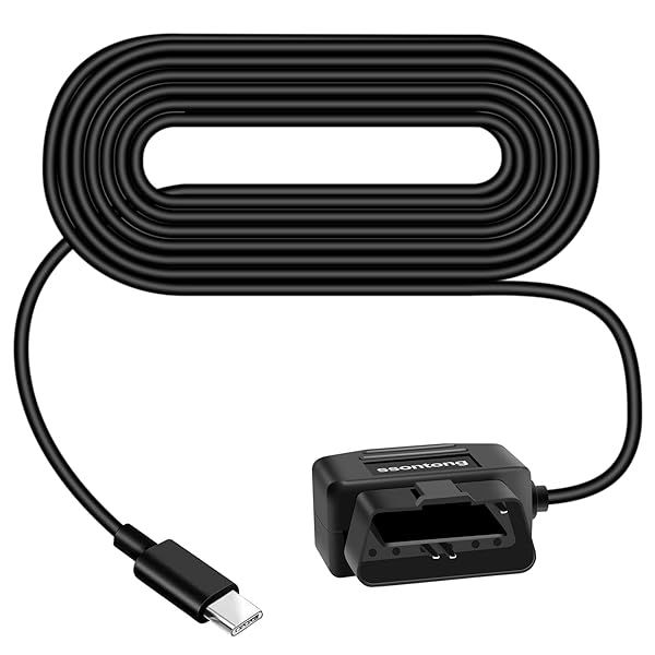 SSONTONG OBD2 Power Cable for Dash Cameras - Type-C USB Hardwire Charger with 24/7 Surveillance & Switch Mode