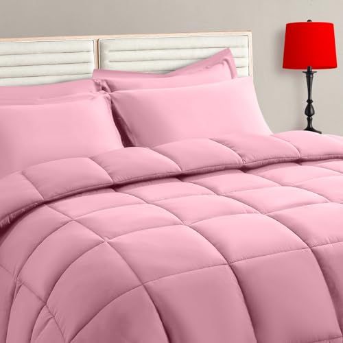 TAIMIT Pink Full Size Comforter Set 7 Pieces All Season Soft Quilted Reversible Bedding Bed in a Bag with Sheets and Pillow Shams