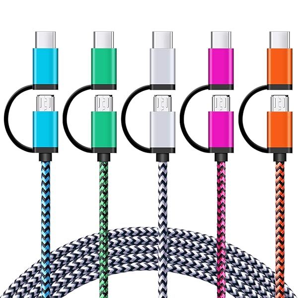 USB Type C Cable 5Pack 6Ft Nylon Braided Fast Charger for Samsung Galaxy LG Pixel and More