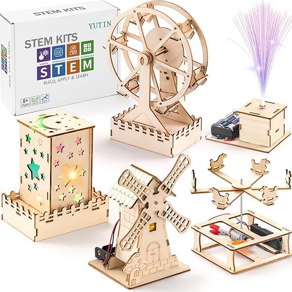 Yutin 5 Individual STEM Science Kits for Kids Wood Arts and Craft Kits STEM Toys for Boys Girls Age 8 to 14 Gift Idea 3D Puzzles Building Set