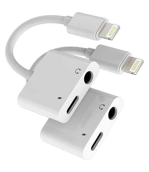 Zoyuzan Headphone Adapter 2-Pack: Lightning to 3.5mm AUX & Charger Dongle for iPhone 11, 12 Pro, XS, XR, X, 8 & iPad
