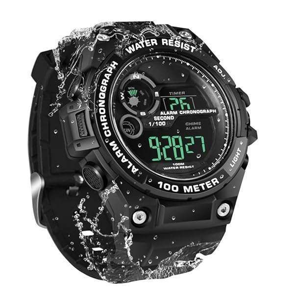 100m Waterproof Scuba Diving Watch for Men & Boys - Stopwatch, Chronograph, Alarm, Dual Time Zone, 12/24 Hour Format