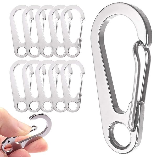 "10PCS 1.77" Stainless Steel Clip Spring-Snap Hooks - EDC Mini Carabiner for Outdoor Key Chains, Camping, Fishing & Hiking"