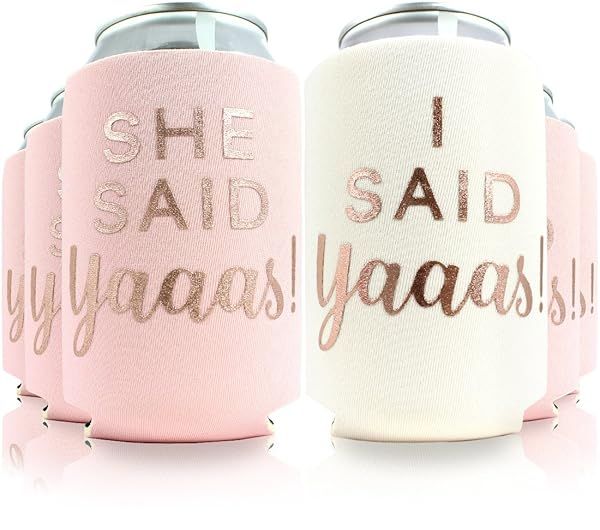 She Said Yaaas! I Said Yaaas! Drink Coolers Set for Bachelorette Bridal Shower Wedding 11pc Blush Rose Gold Beverage Insulators