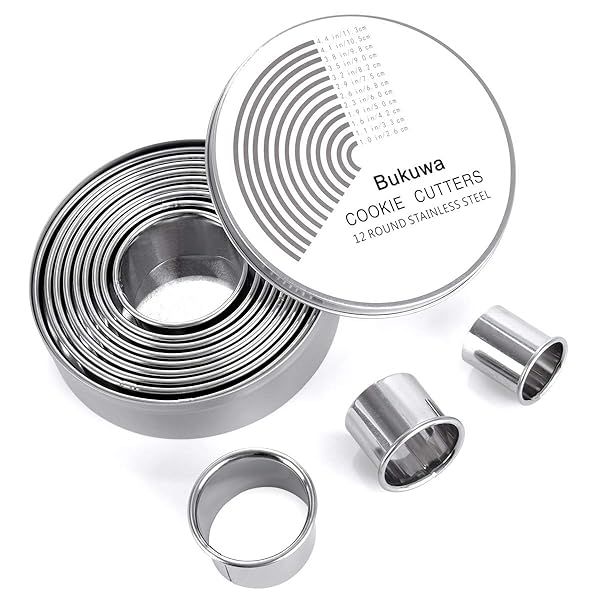 12 Piece Round Cookie Cutter Set Stainless Steel Graduated Circle Pastry and Donut Molds for Baking
