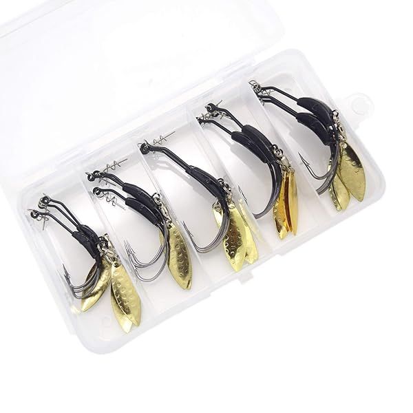 15pcs Weighted Twistlock Hooks Set - Silver/Gold Spin Saltwater Worm Hooks (Size 0.07-0.25oz) for Fishing
