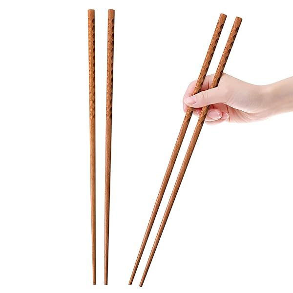 "16.5" Wooden Cooking Chopsticks - 2 Pairs Extra Long, Reusable, Anti-Slip for Noodles & Hotpot"