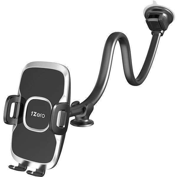 1Zero Solid Car Truck Phone Mount: 14-Inch Gooseneck, Anti-Shake Suction Holder for All Cell Phones & iPhones