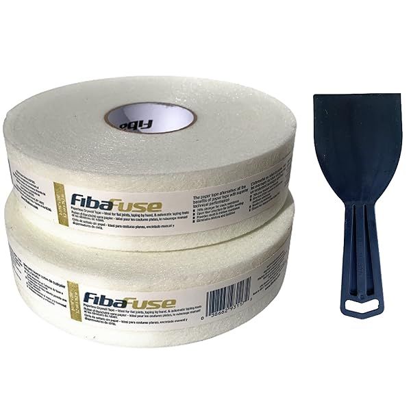 FibaFuse FDW8201-U 2-Pack: 2-1/16-Inch Paperless Drywall Tape & Black Putty Knife - Perfect for Seamless Repairs!
