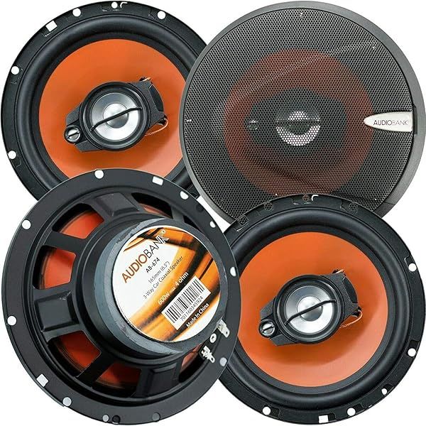 Audiobank 6.5 Inch 600 Watt Peak Power 3 Way Coaxial Car Audio Speakers with Grill 2 Pair AB-674