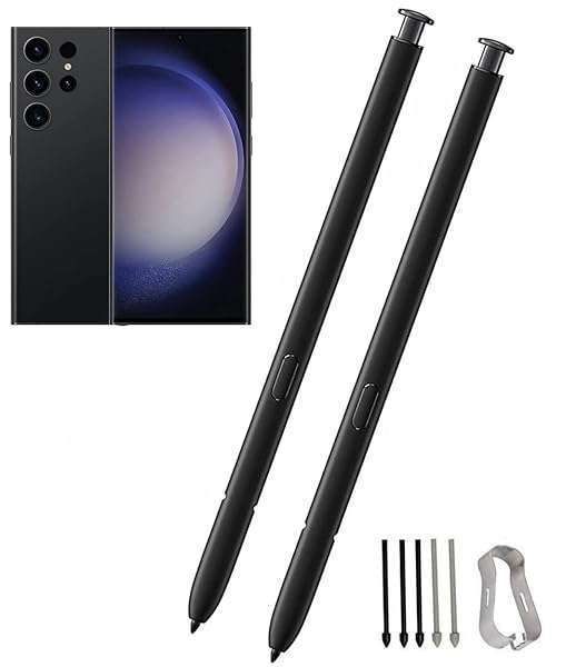 2 Pcs Galaxy S23 Ultra S Pen Replacement - Touch Stylus for Samsung S23 Ultra 5G (Black) - No Bluetooth Tips/Nibs