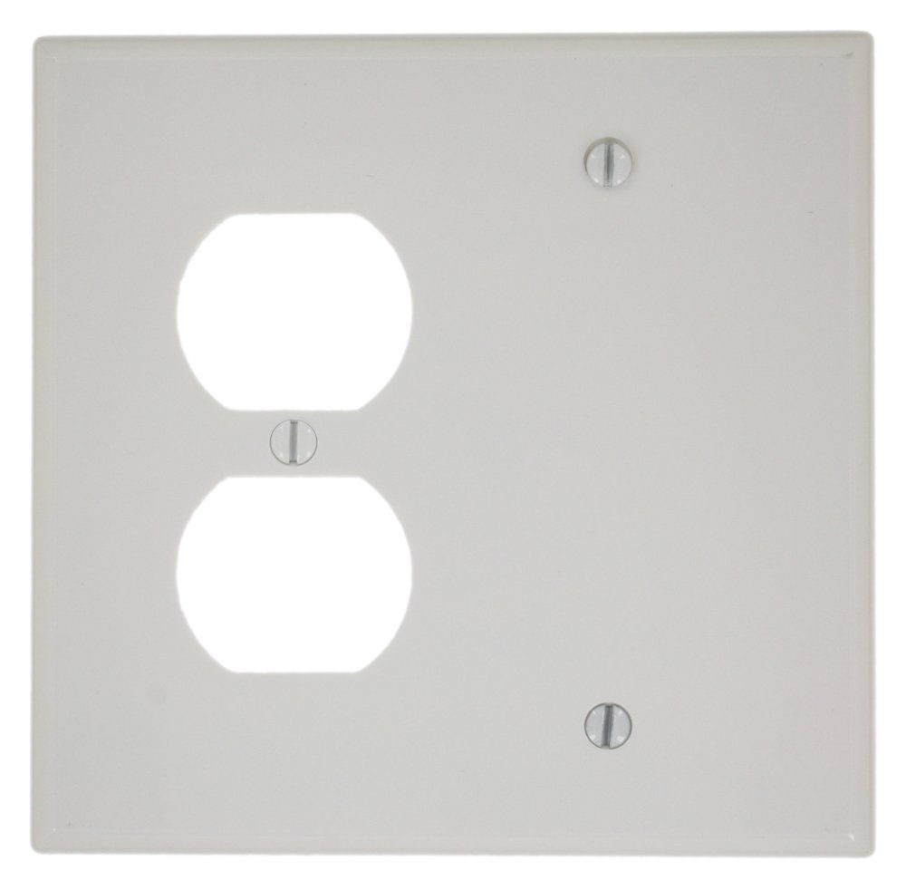Leviton 80508-W Midway Size 2G Wall Plate: 1 Receptacle & 1 Blank - Durable & Stylish