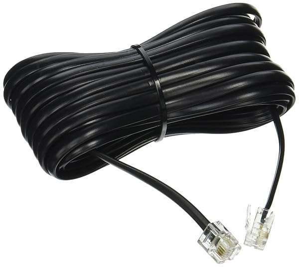 25ft Black Telephone Extension Cord with RJ-11 Plugs - Durable Phone Line Cable