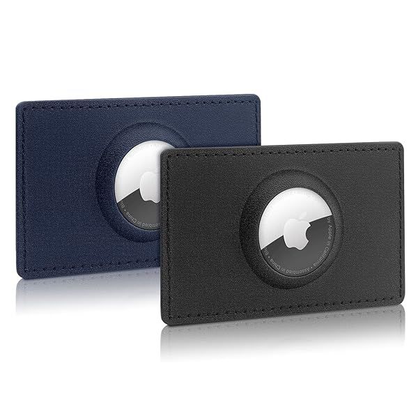 2pcs Leather AirTag Wallet Case for Apple AirTags Slim Anti-Lost Credit Card Holder Compatible with Men's Wallets Black Blue