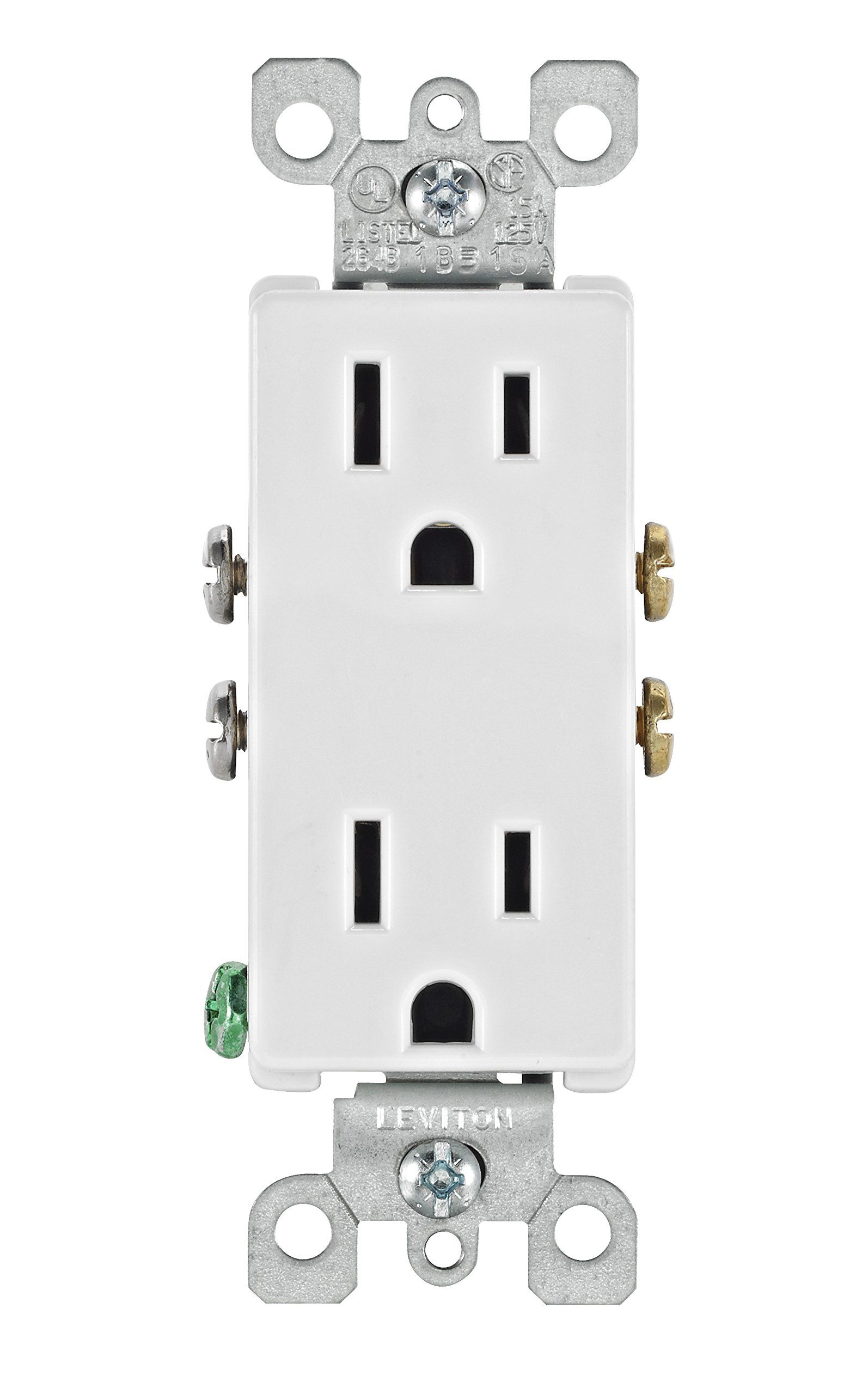 Leviton 5325-WMP 15 Amp Decora Duplex Receptacle 10-Pack - Residential Grade Grounding, White