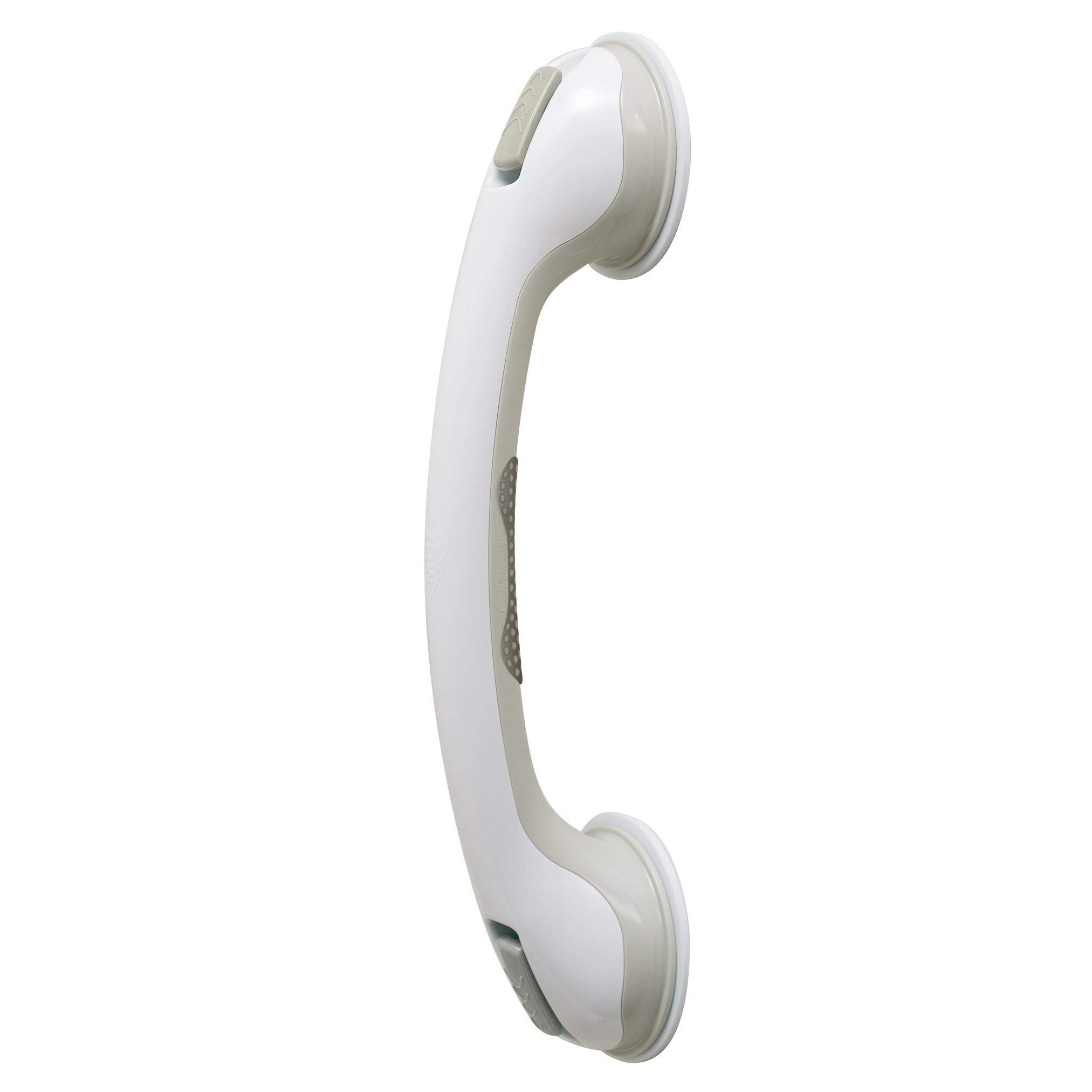 "Safe-er-Grip Suction Cup Grab Bars for Bathtubs & Showers - 16" Safety Bathroom Assist Handle in White & Grey"
