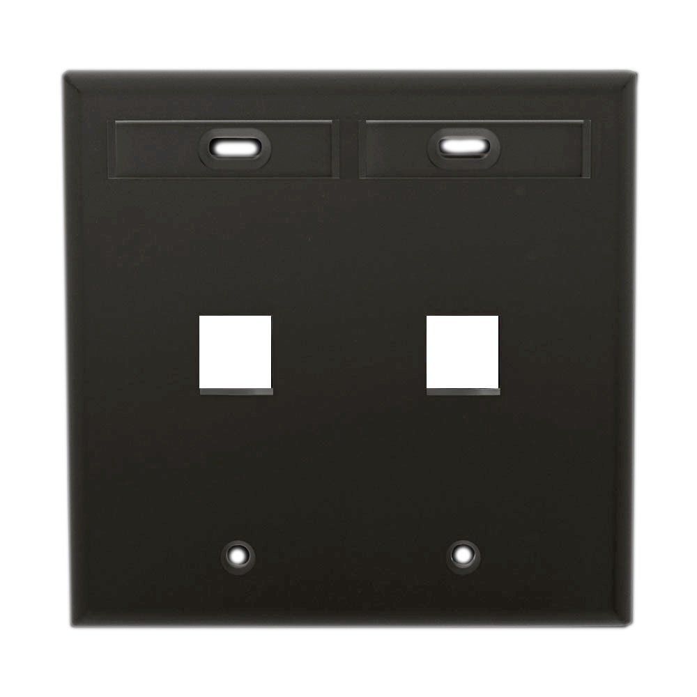 Leviton 42080-2EP Dual Gang Wallplate - 2-Port QuickPort with ID Windows, Black | Easy Installation & Stylish Design