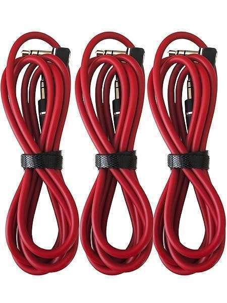 3.5mm AUX Cable for Dr Dre Beats Headphones - 1.2m Right Angle Male to Male (3 Pack, Red) - Connect Any Device Easily!