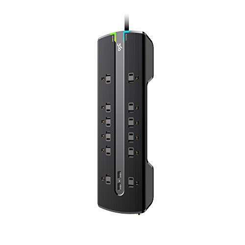 360 Electrical 12-Outlet Surge Strip with 3.4A USB Ports & Coax/RJ11/RJ45 - 8ft Black Power Solution