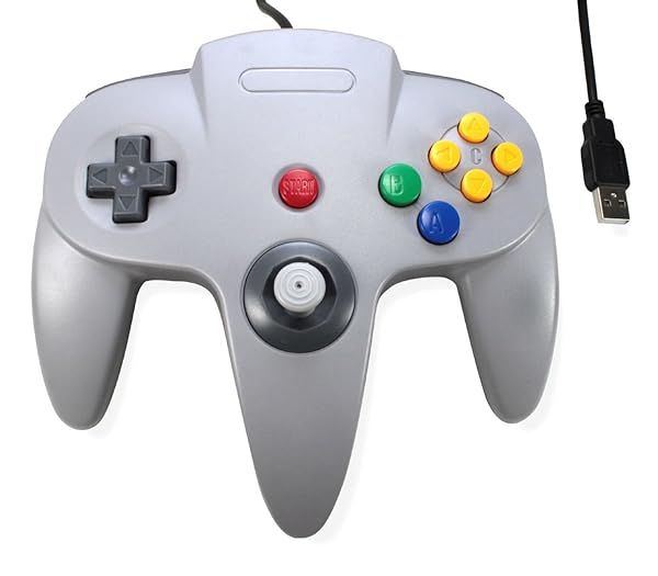 Classic Retro N64 Bit USB Wired Controller for PC & Mac - 3rd Party Grey Edition