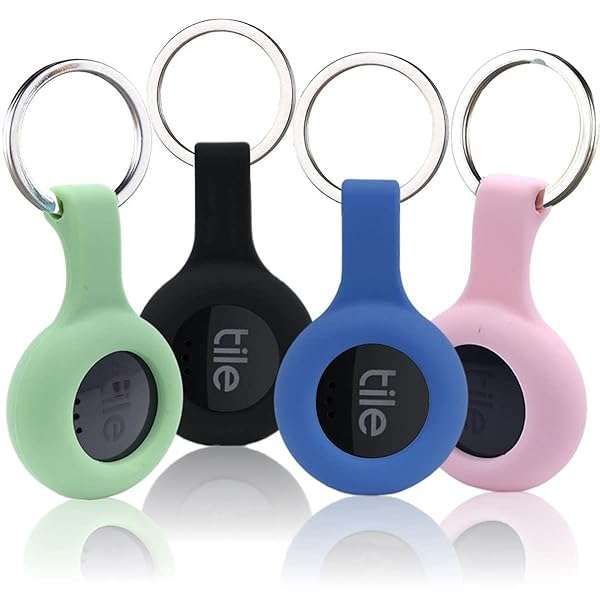 4-Pack Silicone Cases for Tile Stickers 2022: Keychain & Pet Collar Accessories in Black, Green, Pink, Blue