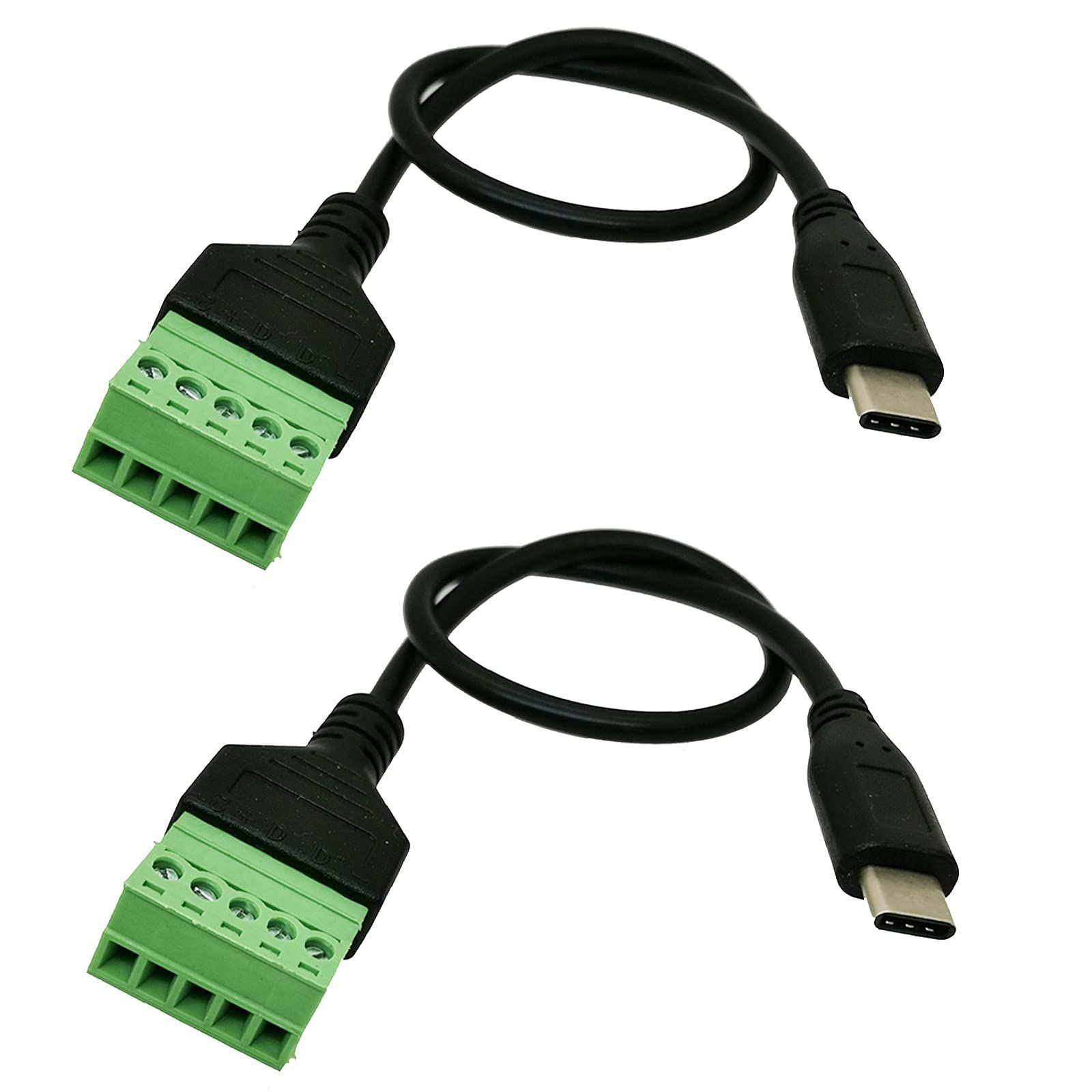 Jienk 2-Pack USB Type-C Screw Terminal Block Connector - 1ft Data Extension Cable with Screwdriver Included