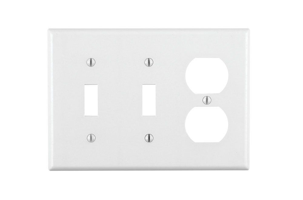 Leviton 88021 3-Gang Wallplate: 2-Toggle & 1-Duplex, Standard Size, White Thermoset Device Mount