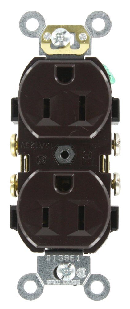 Leviton CR15 15-Amp Duplex Receptacle: Commercial Grade, Self-Grounding, Brown, Side Wired