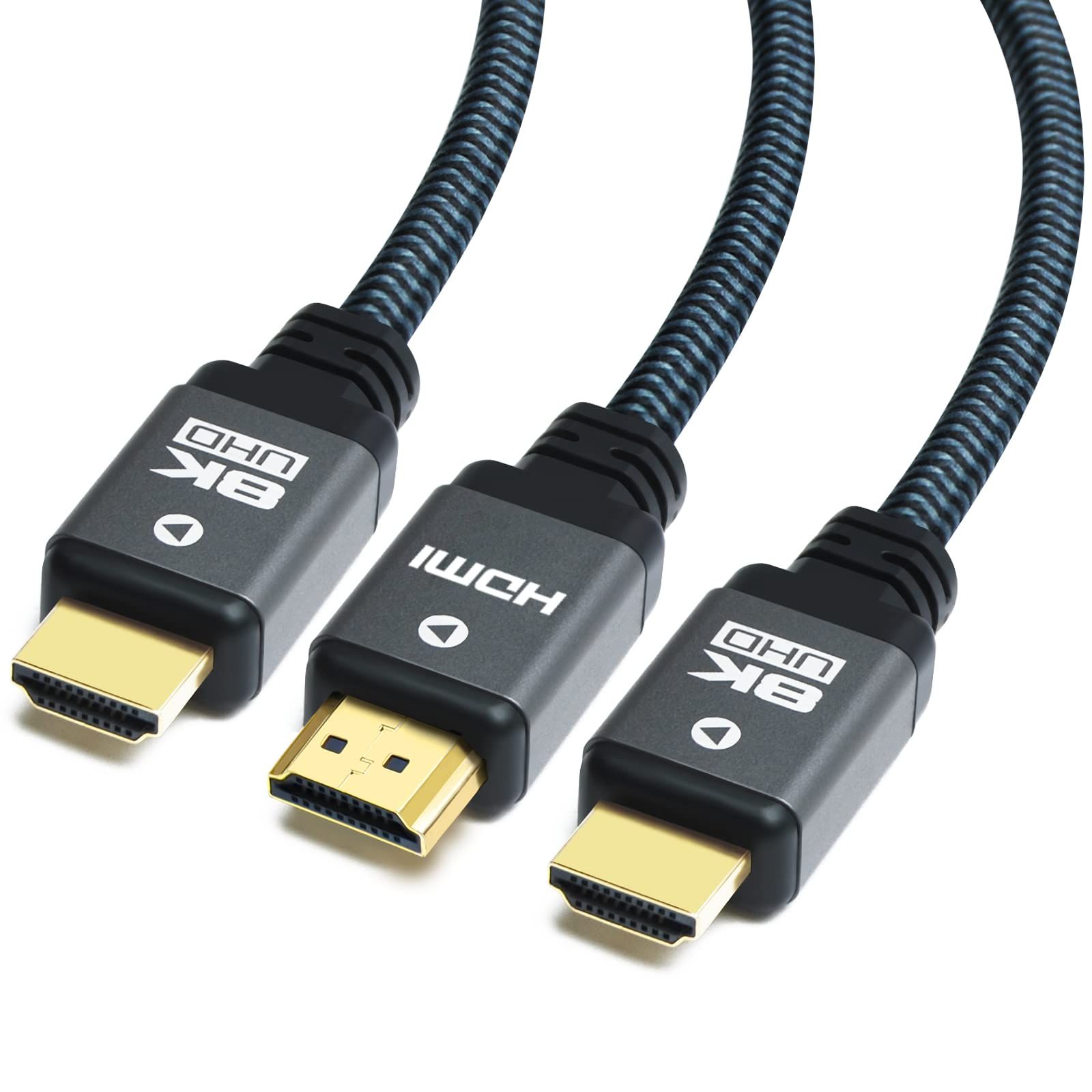 Yauhody 8K HDMI Cable 6.6ft (3 Pack) - High Speed 48Gbps, Supports 8K 60Hz, 4K 120Hz, Durable Nylon Braided Cord