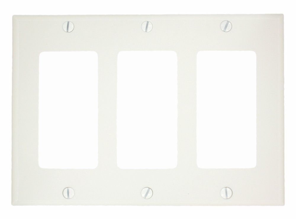 Leviton 80411-NW 3-Gang Decora Wallplate - Standard Size GFCI Device Mount, White Thermoset Finish