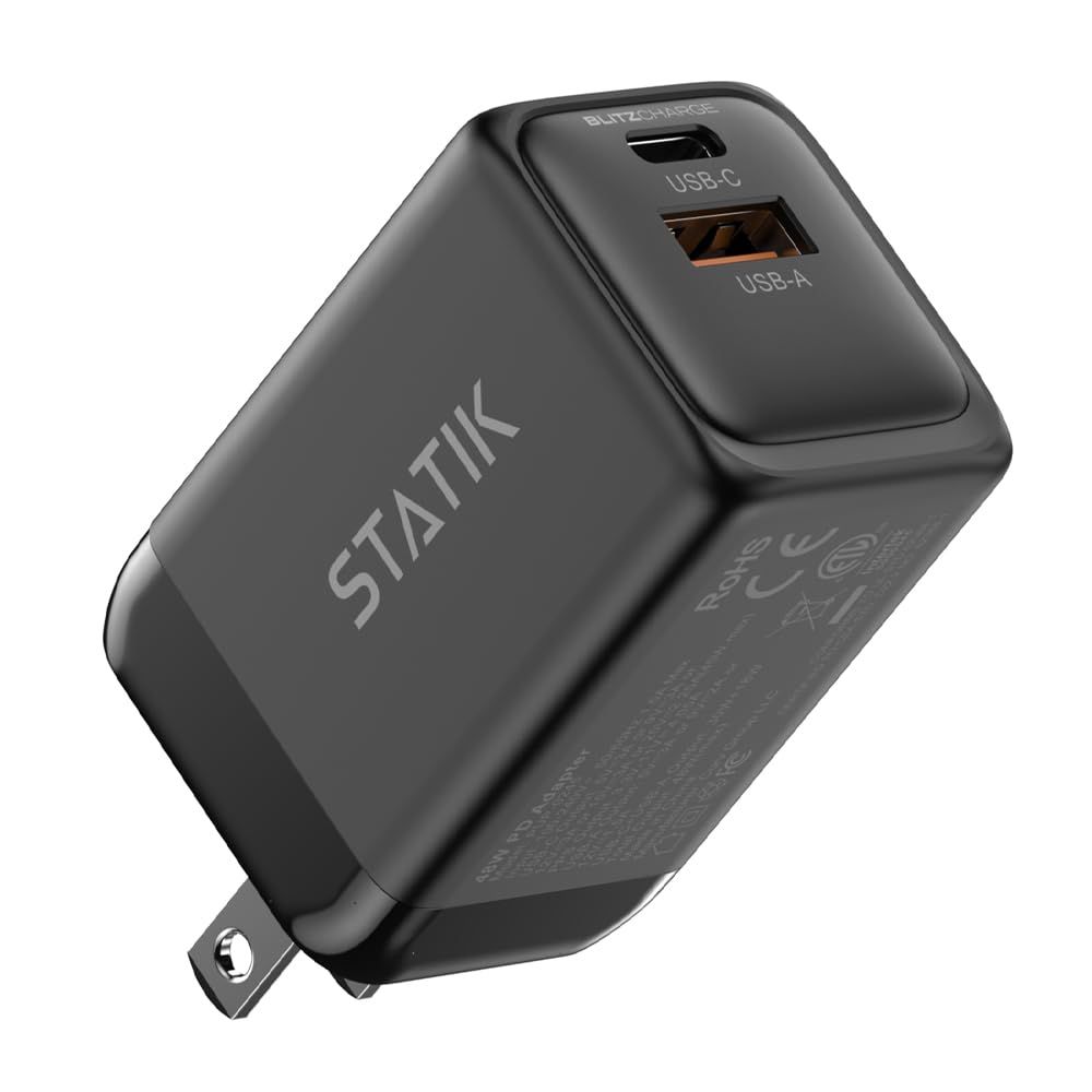 STATIK 45W GaN Fast-Charging Adapter - Dual USB-C Travel Charger for iPhone, iPad, Samsung & Pixel - Compact & Safe