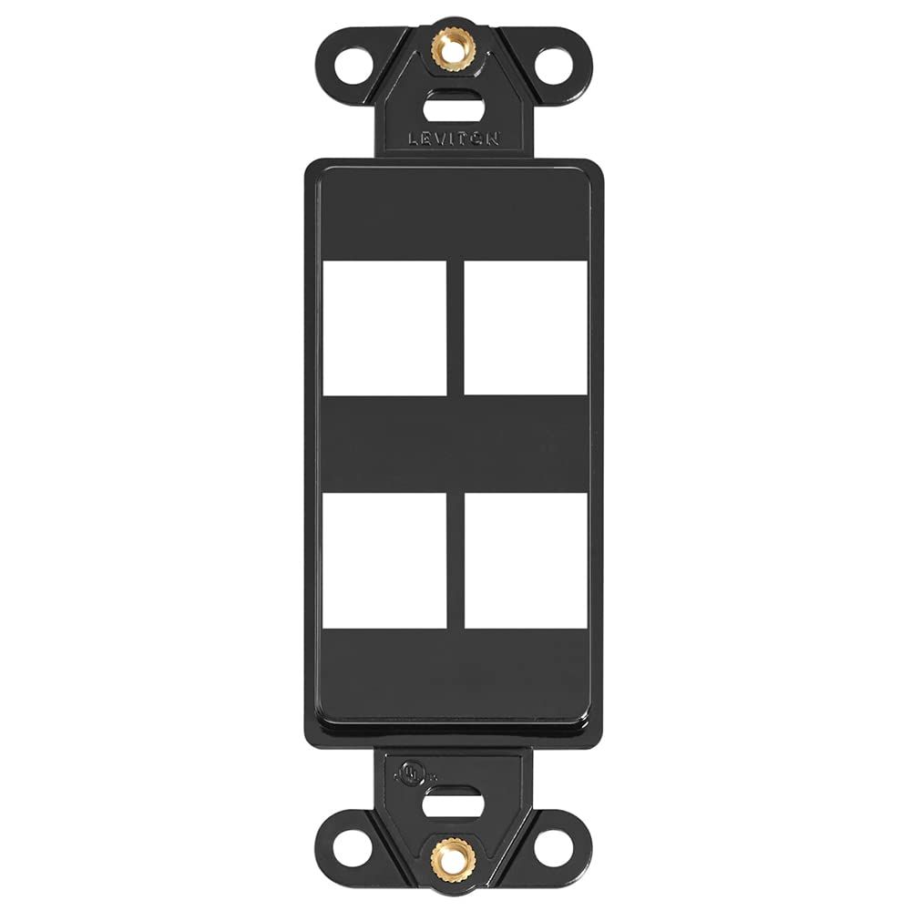 Leviton 41644-E QuickPort Decora Insert: 4-Port Black Wall Plate for Easy Connectivity