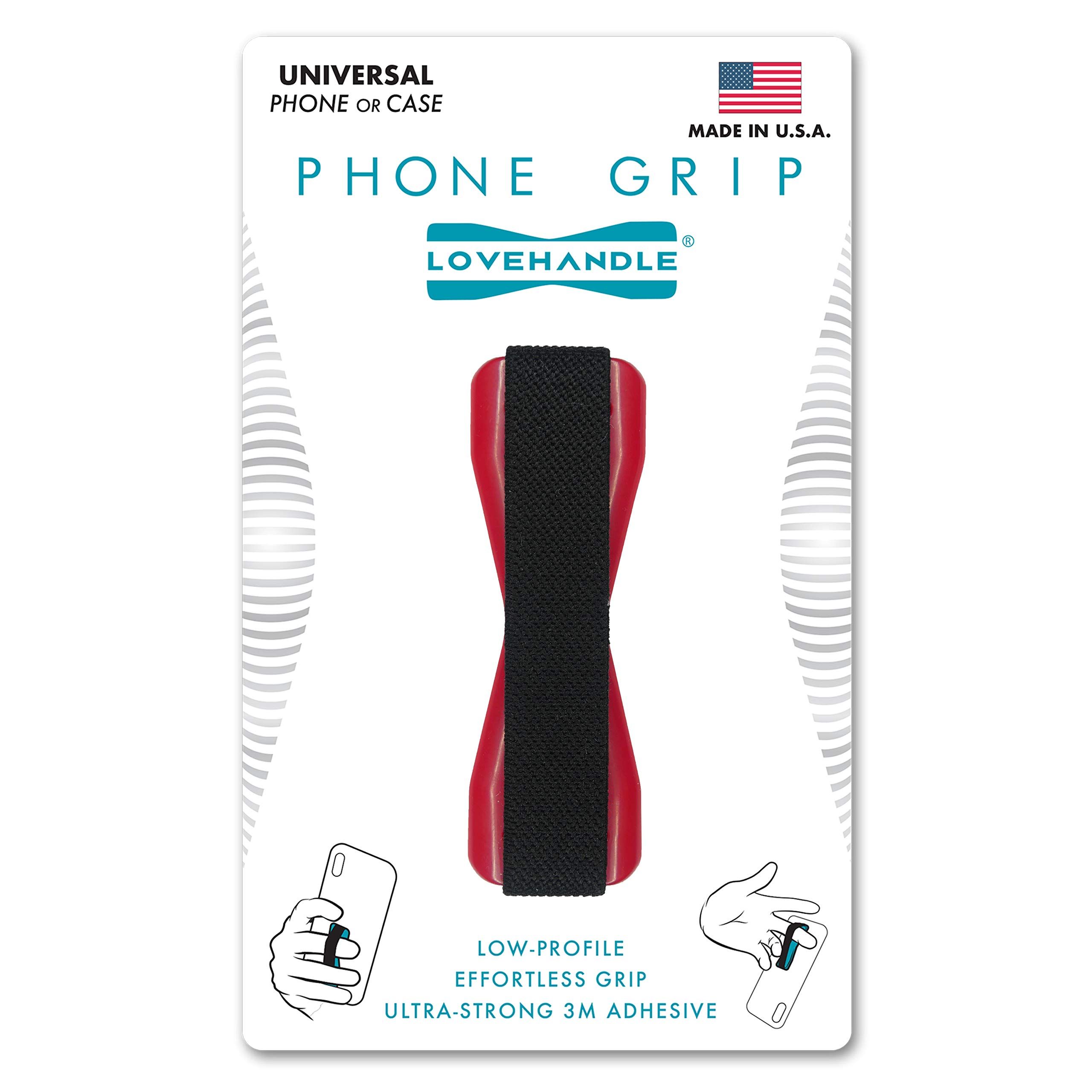 Universal Grip for Smartphones & Mini Tablets - Black Elastic Strap with Red Base (LH-01Red)