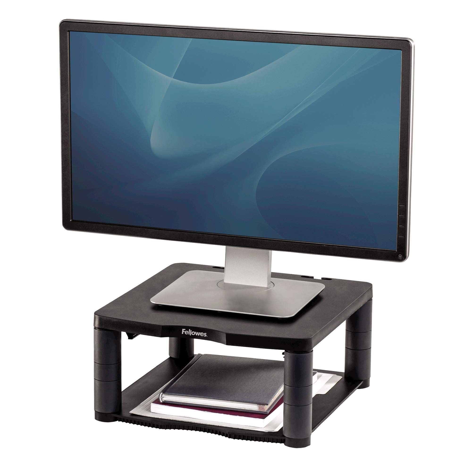 Fellowes Premium Height Adjustable Monitor Stand - Ergonomic Black Design for Comfort & Productivity