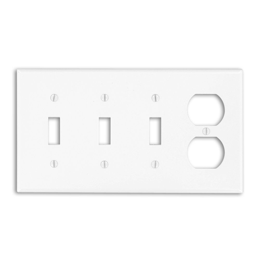 Leviton P38-W 4-Gang Wallplate: 3-Toggle & 1-Duplex, Standard Size, White - Durable & Stylish Home Upgrade