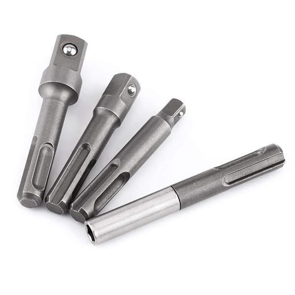 "4Pcs SDS Plus Socket Adapter Set - Convert SDS to 1/4", 3/8", 1/2" Hex for Drills | Durable Drill Bit Extensions"