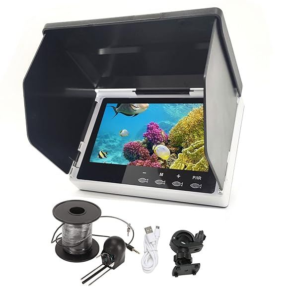 5 Inch Underwater Fishing Camera Portable LCD Monitor HD Fish Finder IP67 Waterproof 800x480 with Sun Visor 2000cd Brightness 30m Cable Ideal Gift