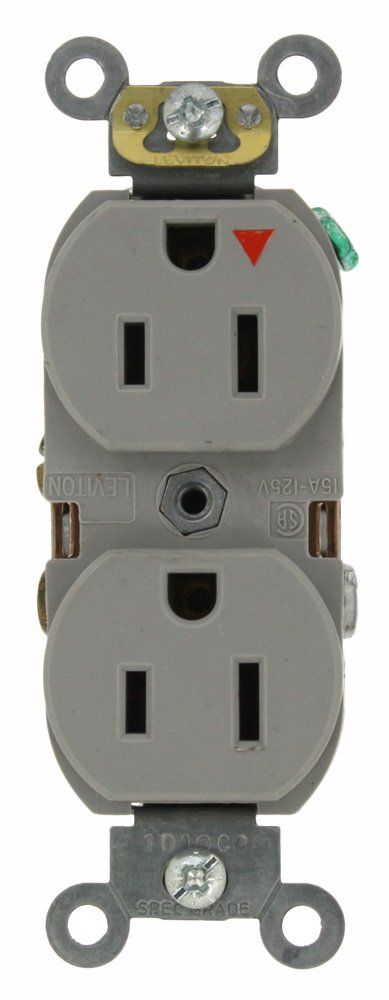 Leviton 5262-IGG 15A Industrial Duplex Receptacle - Heavy Duty Isolated Ground Gray